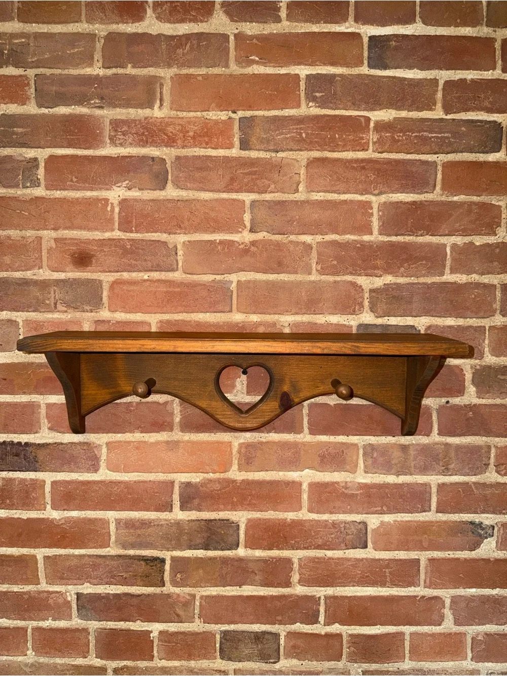 Heart Cutout Wooden Wall Shelf in Brown - Classic Rustic Farmhouse Coat Hanger